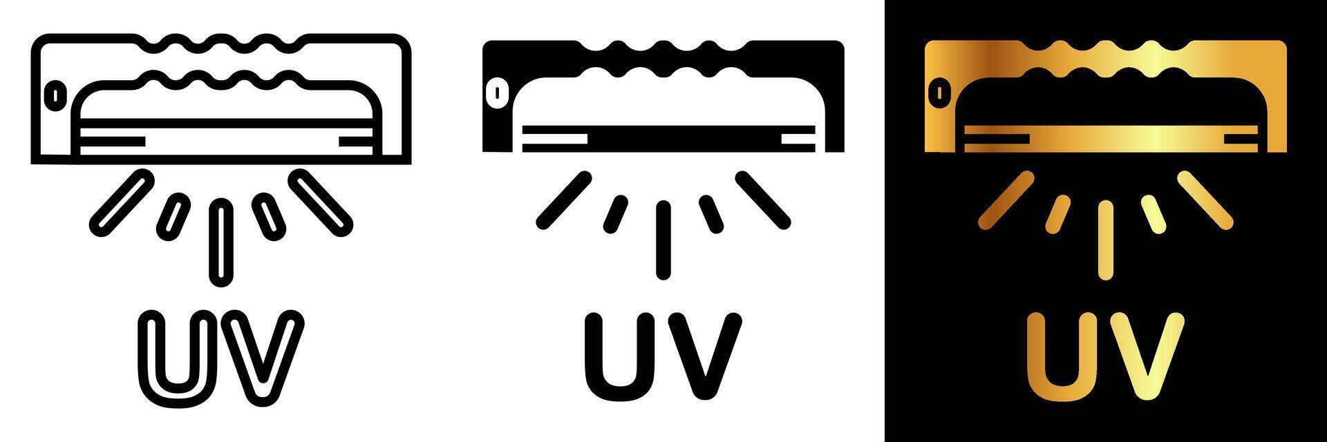 The UV Light Source icon symbolizes the essential component in various applications, from curing adhesives in manufacturing to promoting polymerization in printing processes. vector