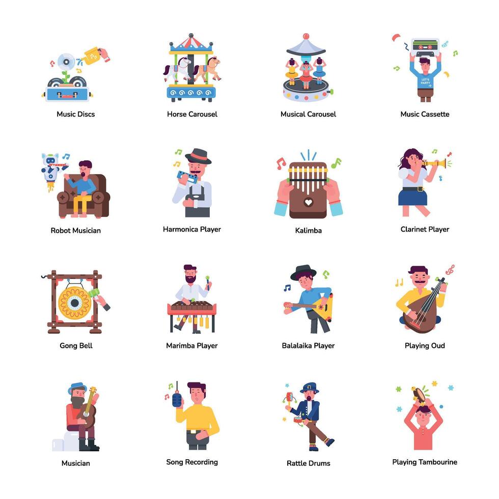 Collection of Music Production Flat Icons vector