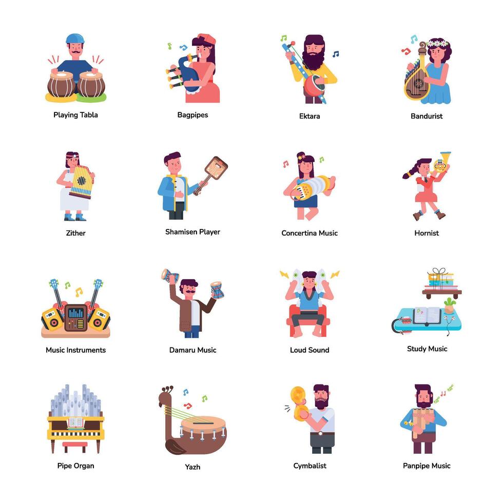 Modern Flat Icons Depicting Classic Musicians vector