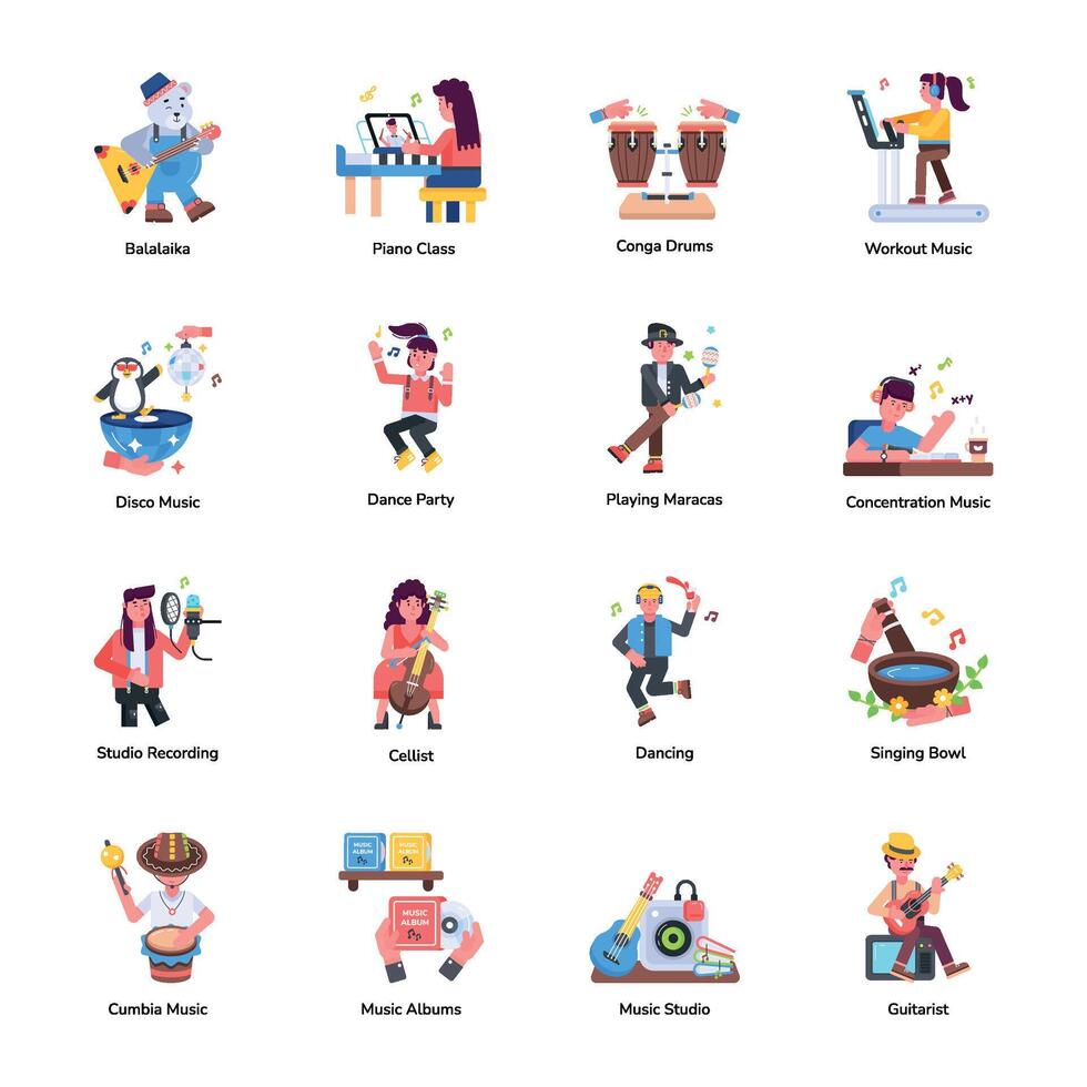 Trendy Flat Icons Depicting Music Party vector