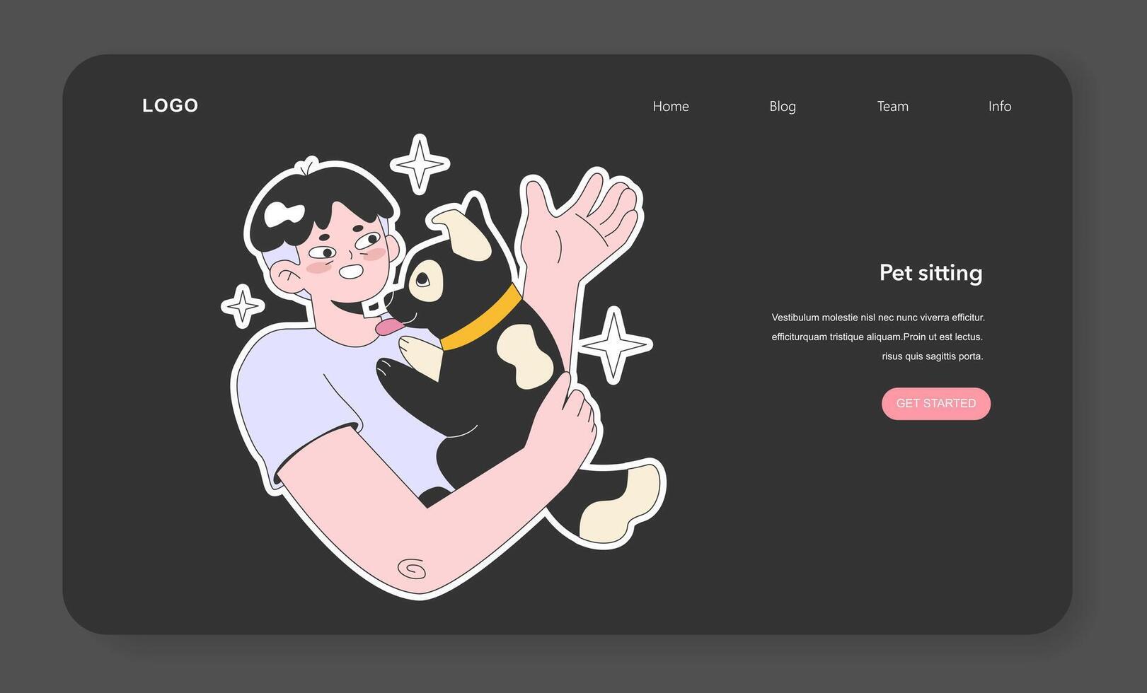 Male character with a dog web banner or landing page. Happy vector