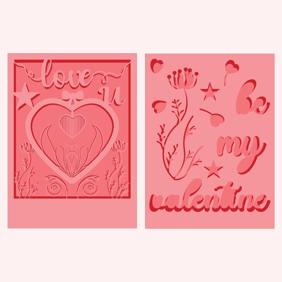 Valentine's day pink gift card multilayer. vector