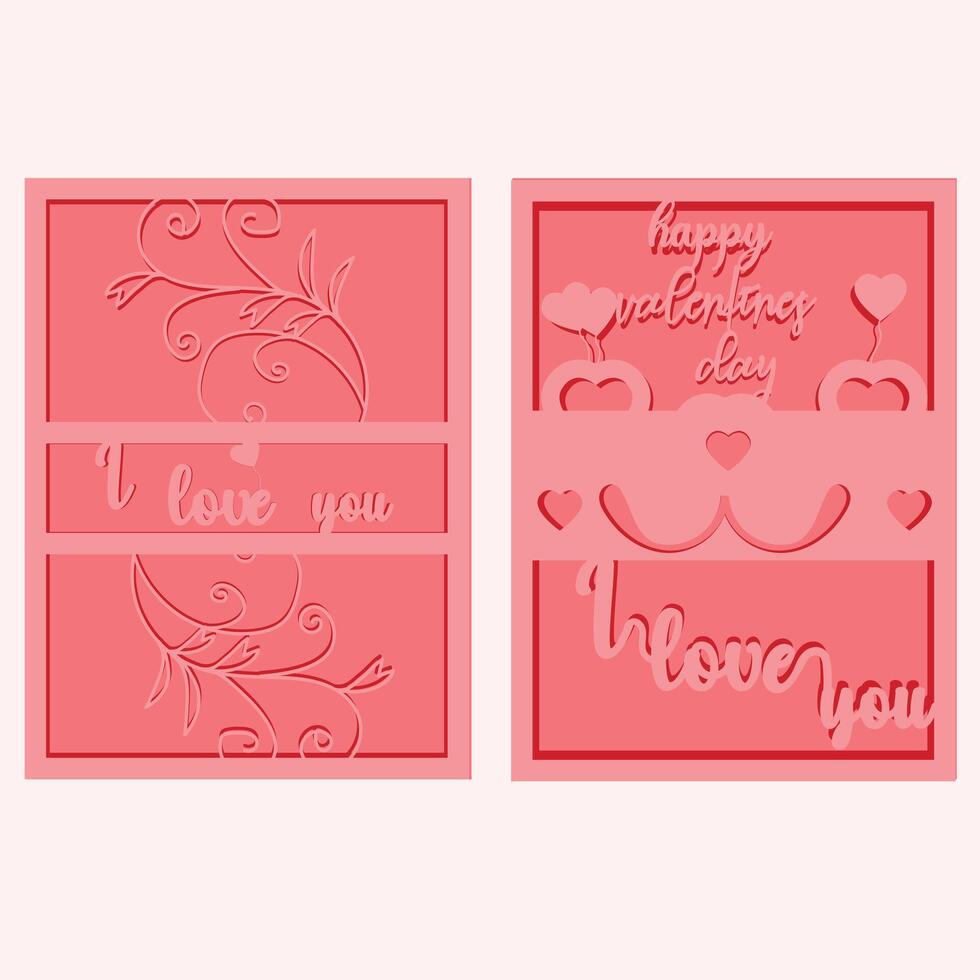 Valentine's day pink gift card multilayer. vector