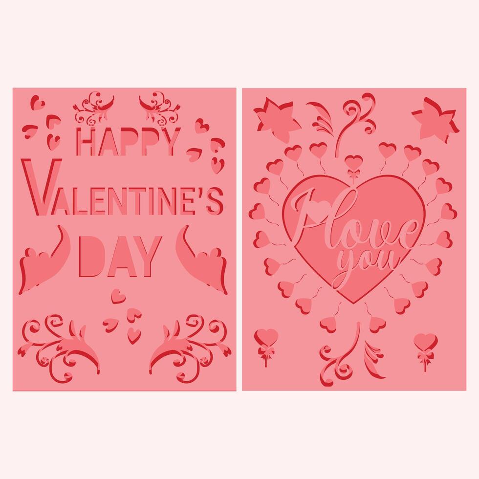 Valentine's day pink gift card multilayer. vector