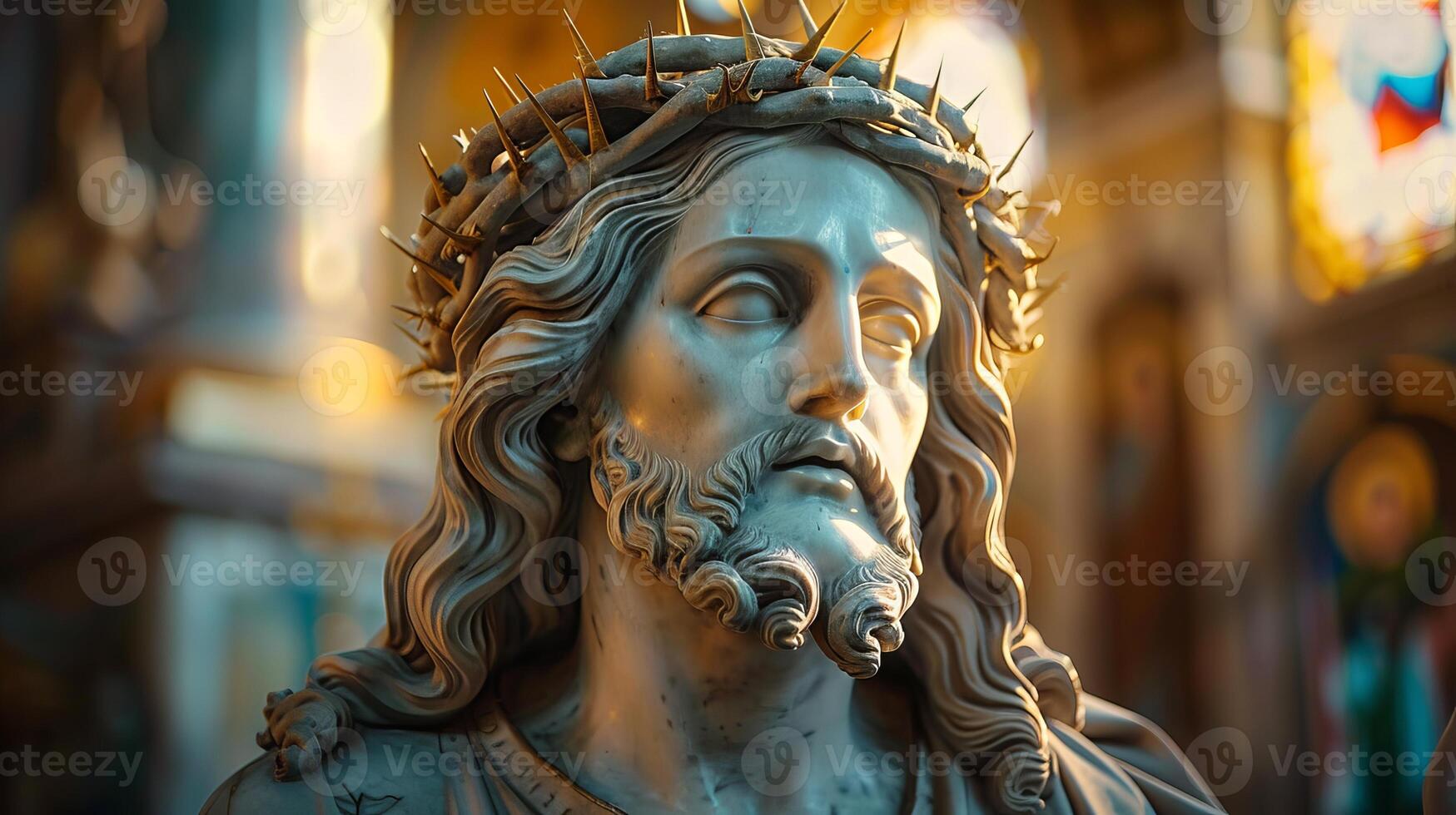 ai generado estatua de Jesús Cristo en un florido Iglesia ajuste. un adivinar cifra. concepto de Resurrección, esperanza, sagrado presencia, fe, espiritualidad, Pascua de Resurrección, divinidad, cristiano creencias, Resurrección foto