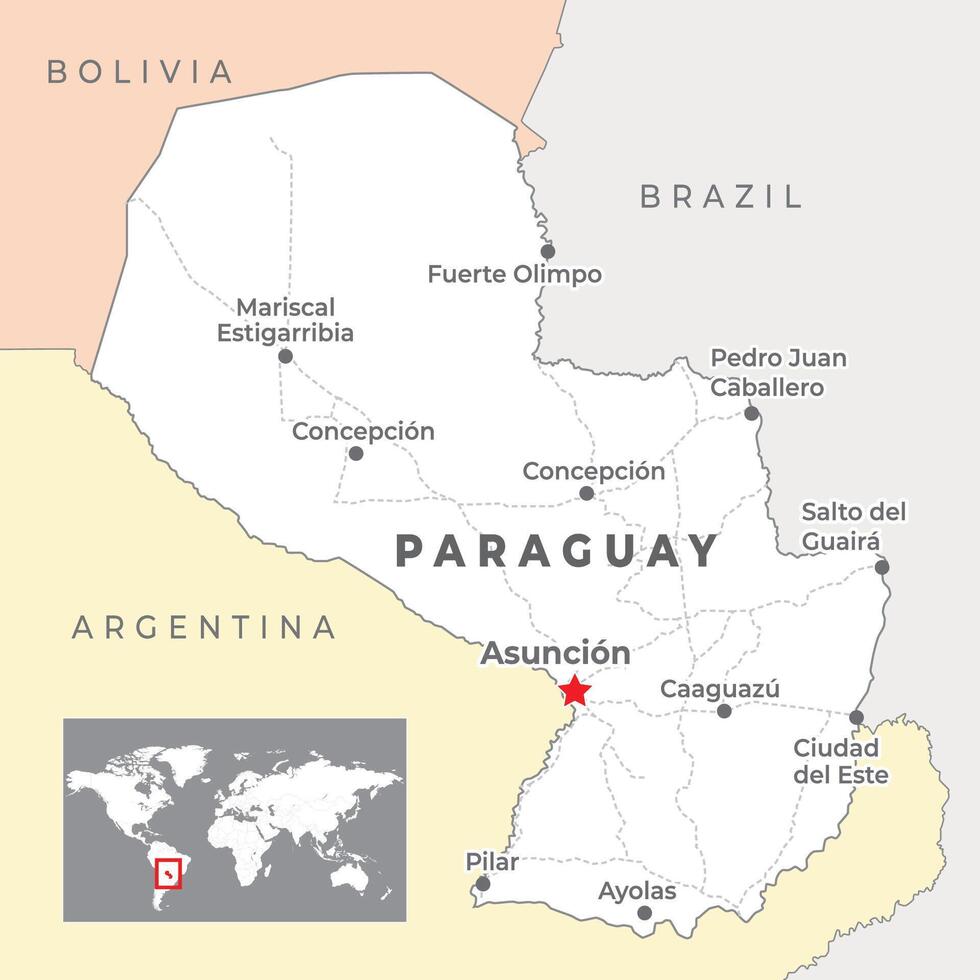 paraguay político mapa con capital asunción, más importante ciudades y nacional fronteras vector