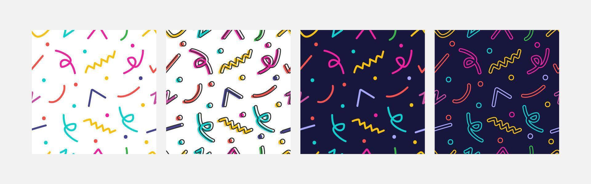 Collection of abstract background seamless pattern 90s style vector design, design can be for t-shirts, wrapping paper, printing needs