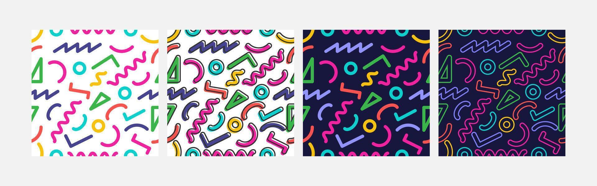 Collection of abstract background seamless pattern 90s style vector design, design can be for t-shirts, wrapping paper, printing needs