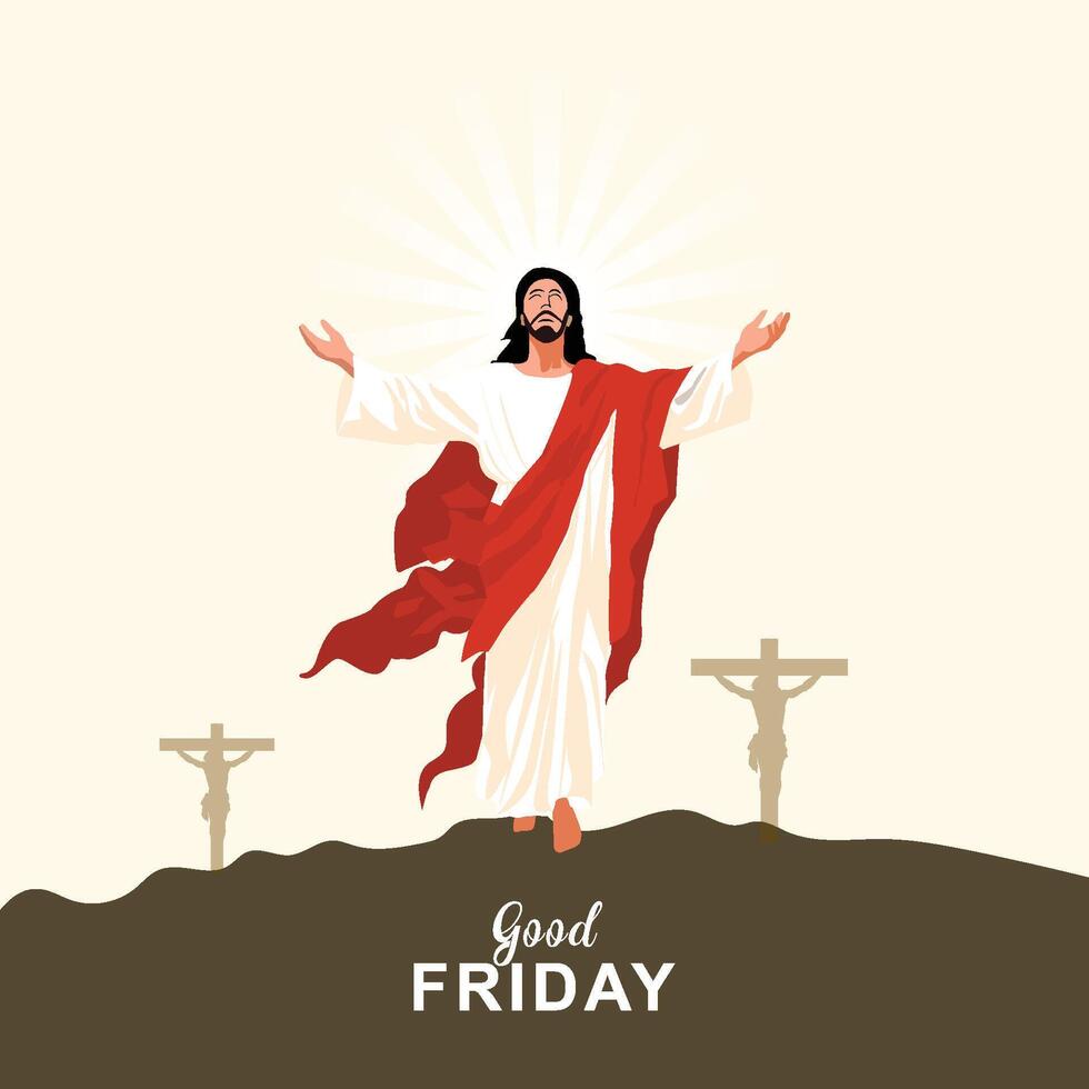 bueno viernes póster, social medios de comunicación correo, vector cruz, Tres cruces en plano bueno viernes Jesús Cristo crucificado,