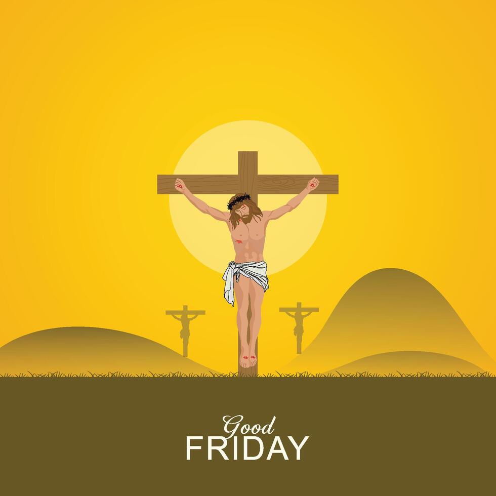 good friday poster, social media post, vector cross, Three Crosses on flat good friday Jesus Christ crucified,