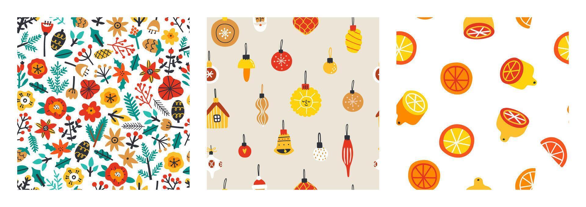 A set of patterns with Christmas motifs. Christmas, holiday, Christmas trees. Vector illustration in flat style.