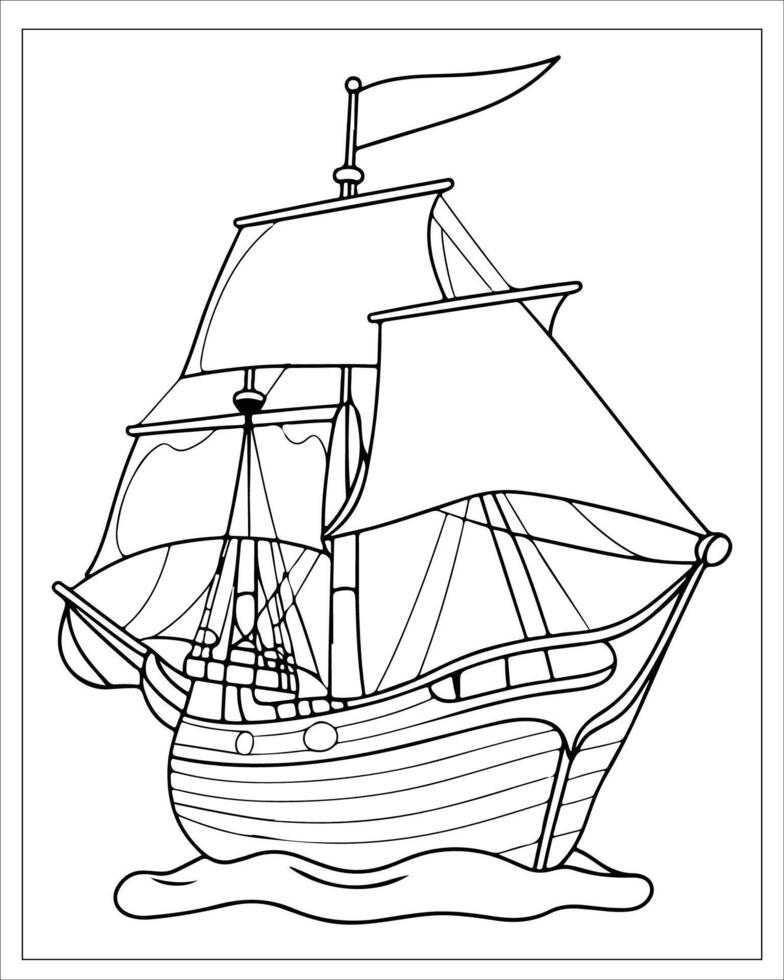 Pirate Ship Coloring Pages, Ship Vector, black and white ship illustration vector