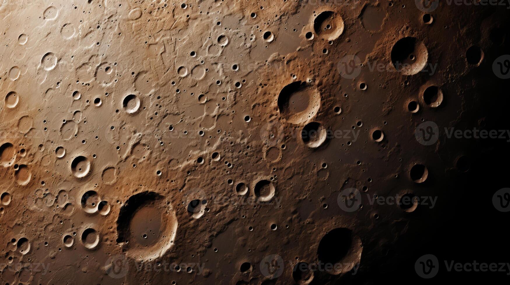 AI generated Detailed macro shot of mars or moon surface showing textures, craters, and geological features photo