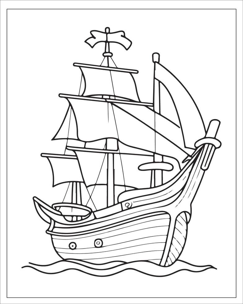 Pirate Ship Coloring Pages, Ship Vector, black and white ship illustration vector