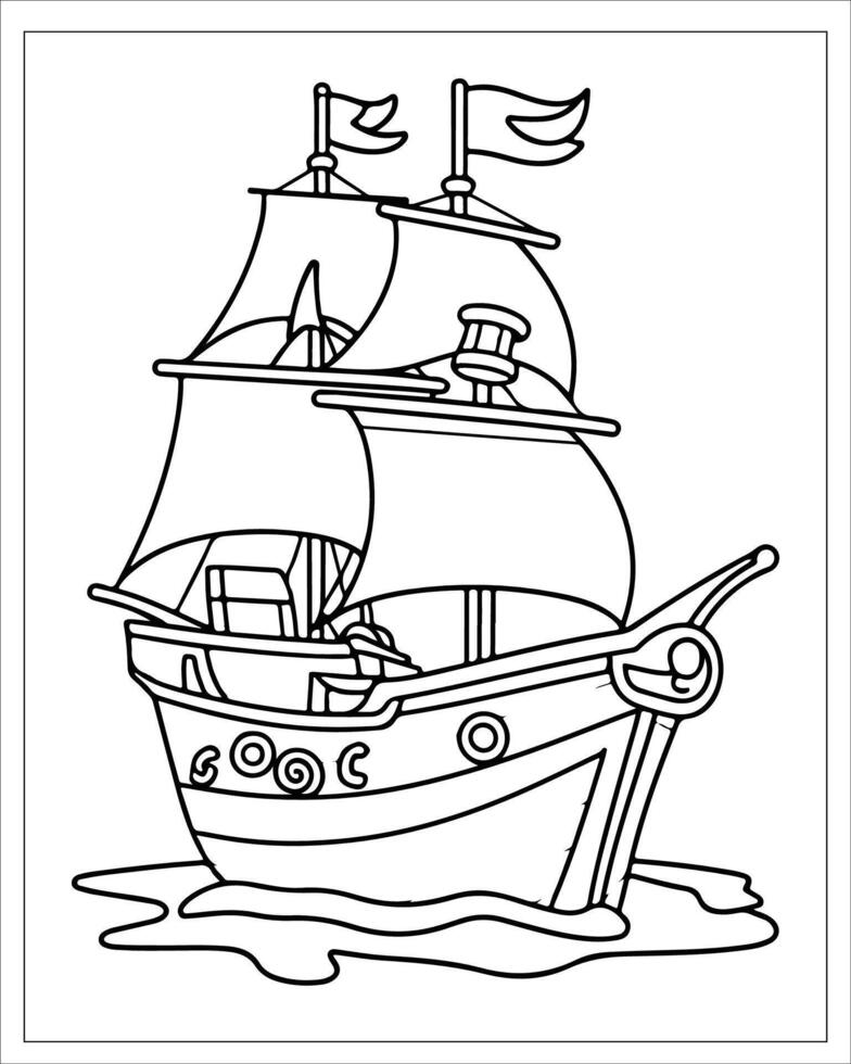 Pirate Ship Coloring Pages, Ship Vector, black and white ship illustration vector