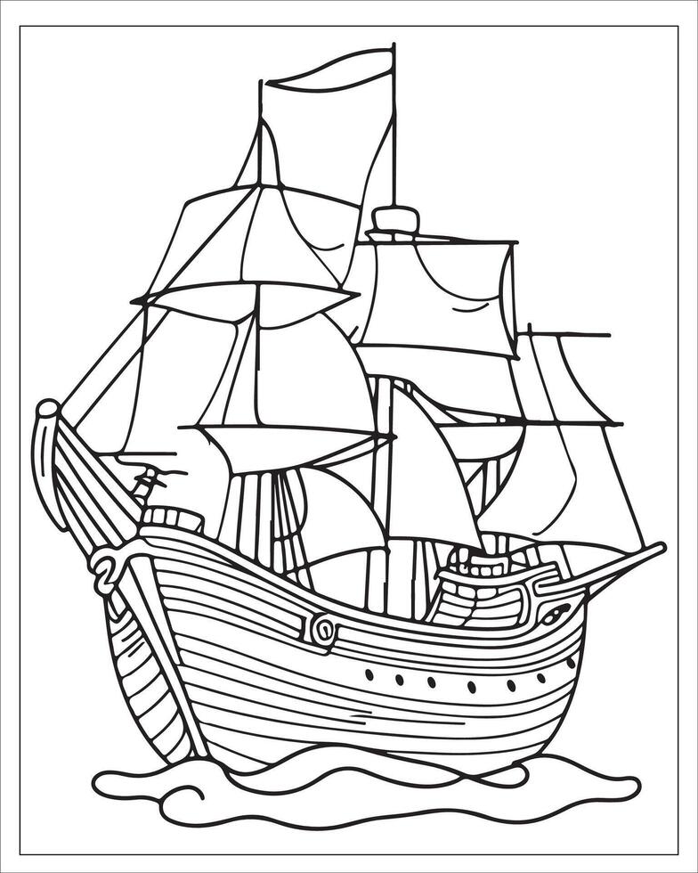 pirata Embarcacion colorante páginas, Embarcacion vector, negro y blanco Embarcacion ilustración vector
