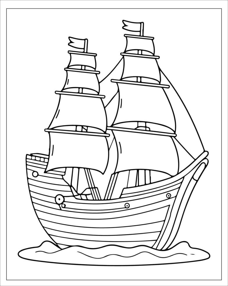 Pirate Ship Coloring Pages, Ship Vector, black and white ship illustration vector