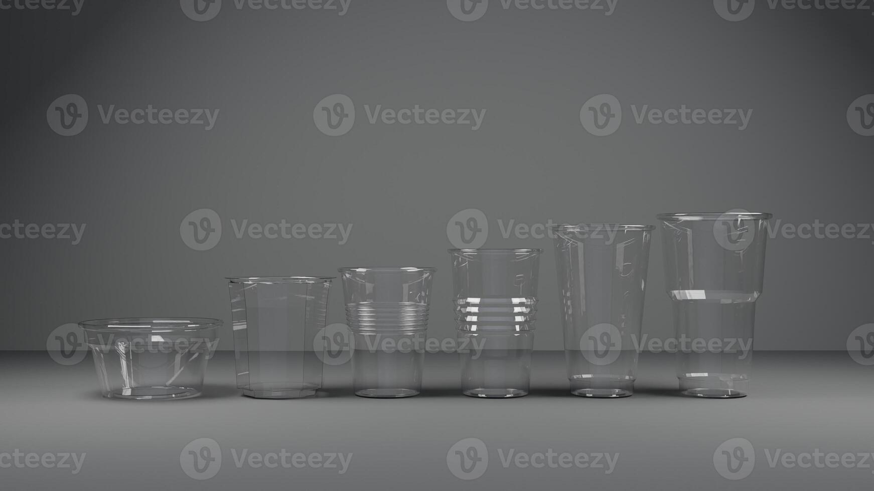 3d render of a set of plastic dispoable glass on a gray background photo