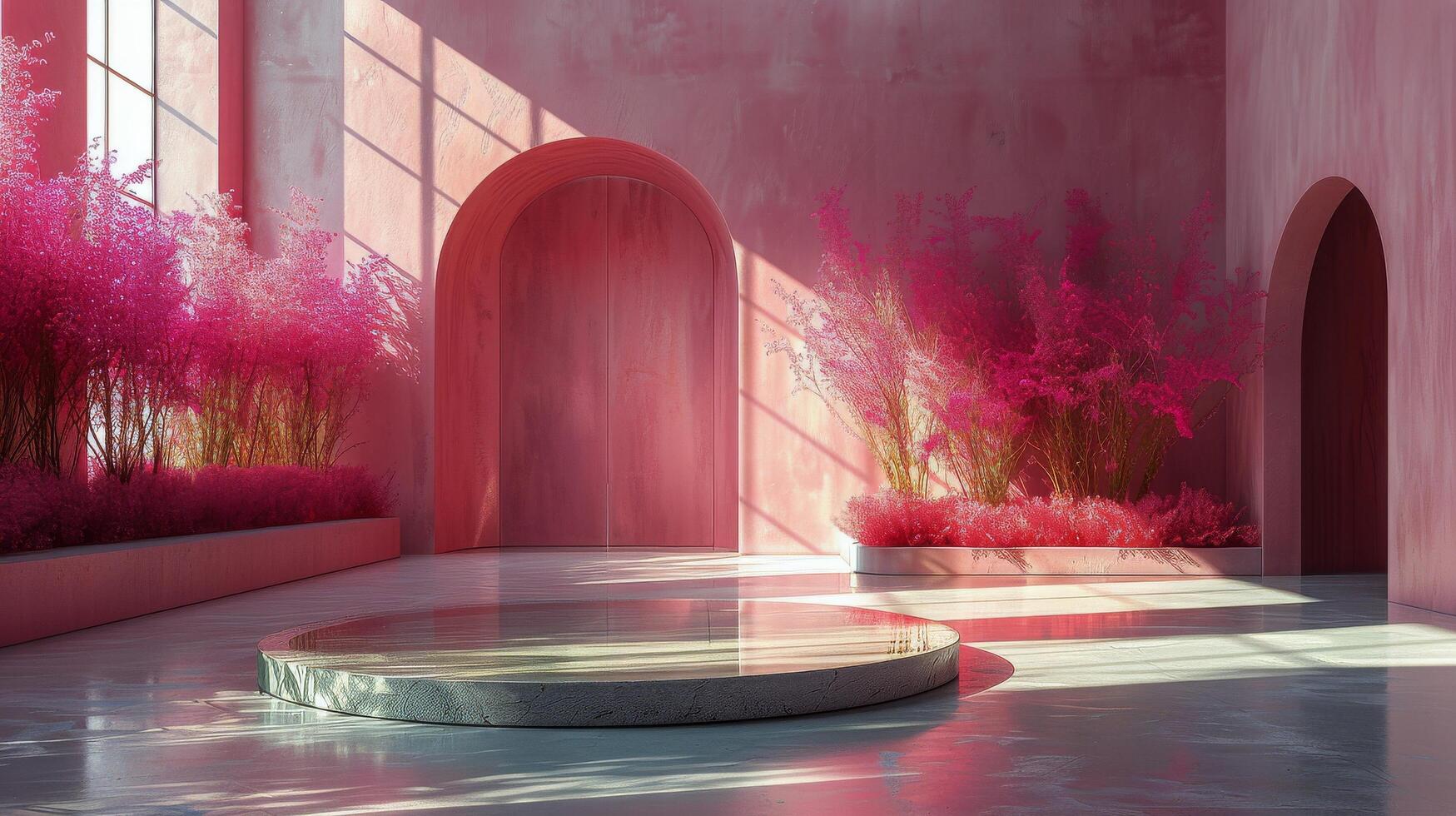 AI generated Pink-Walled Room With Circular Table photo