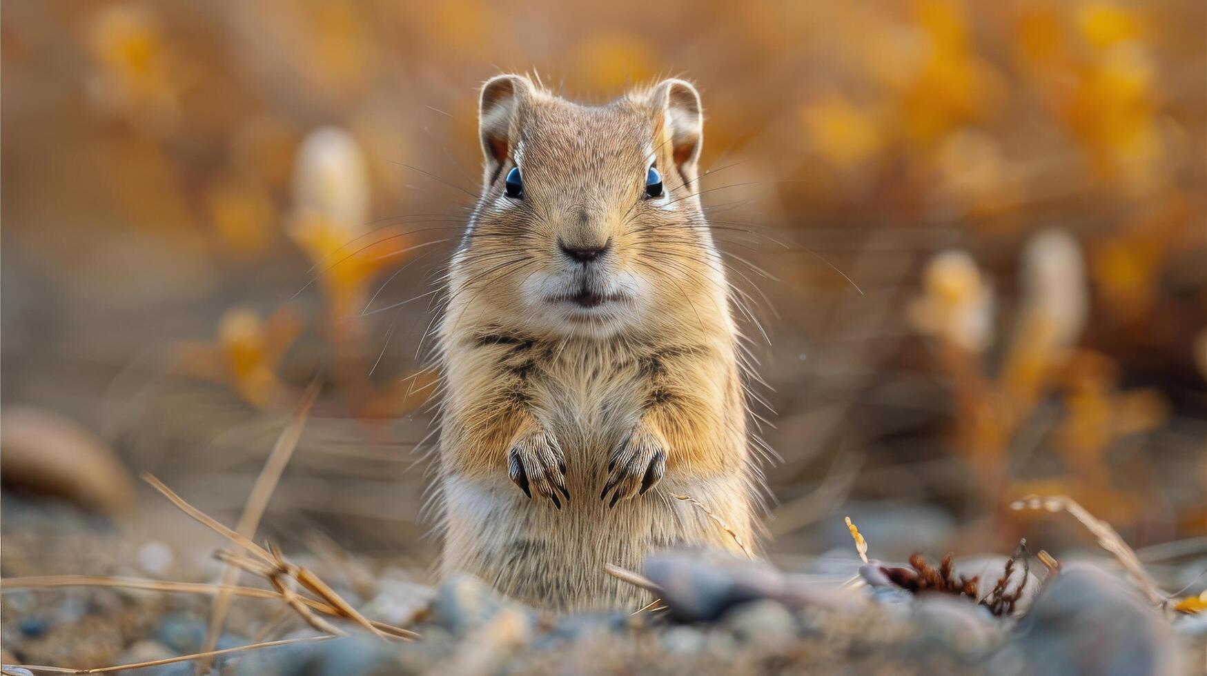 AI generated Small Rodent Standing on Hind Legs on Rock photo