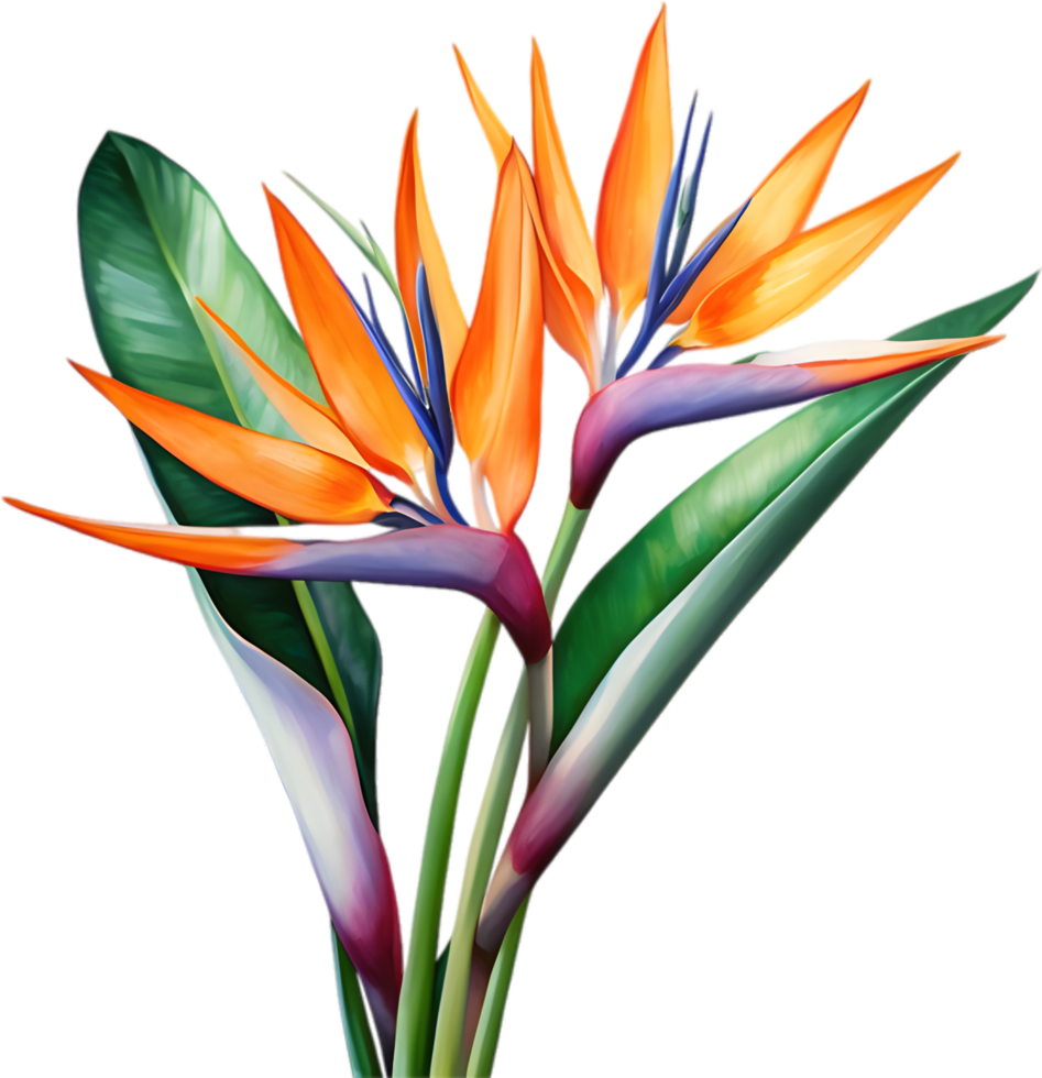 AI generated Watercolor painting of Crane Flower ,Strelitzia reginae. png