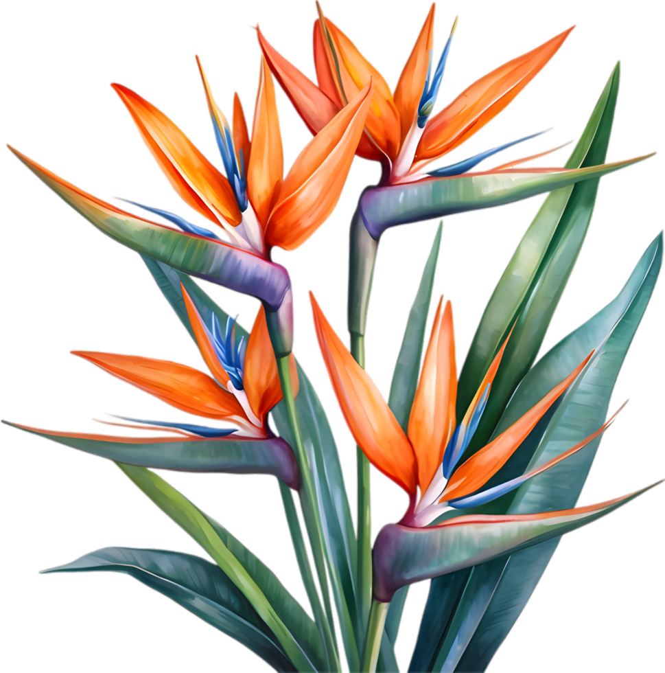 AI generated Watercolor painting of Crane Flower ,Strelitzia reginae. png