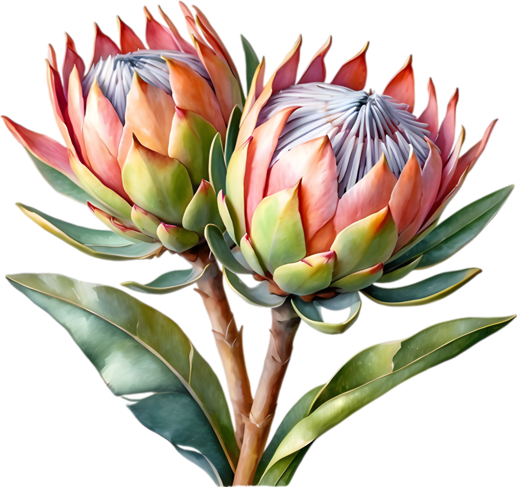 ai gegenereerd waterverf schilderij van koning protea bloem. png