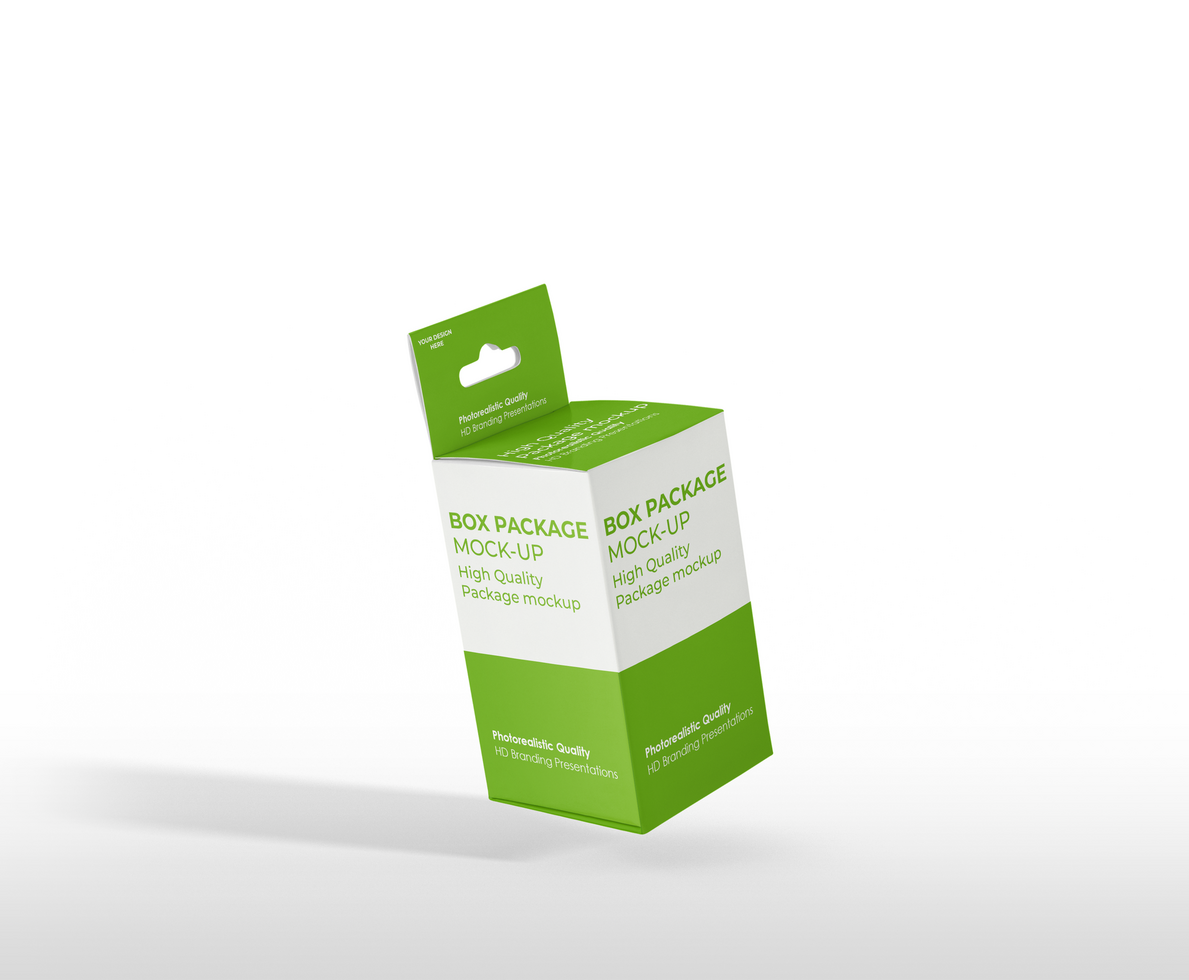 box mockup short rectangle size-with hanger psd