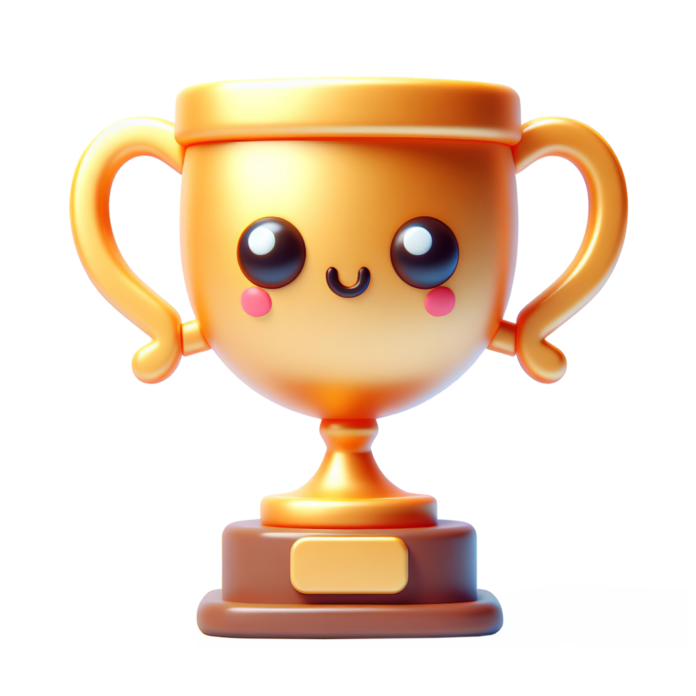 AI generated Gold trophy icon with a smiling face, perfect for motivational content, achievement celebration, and recognizing success in various projects or events. png