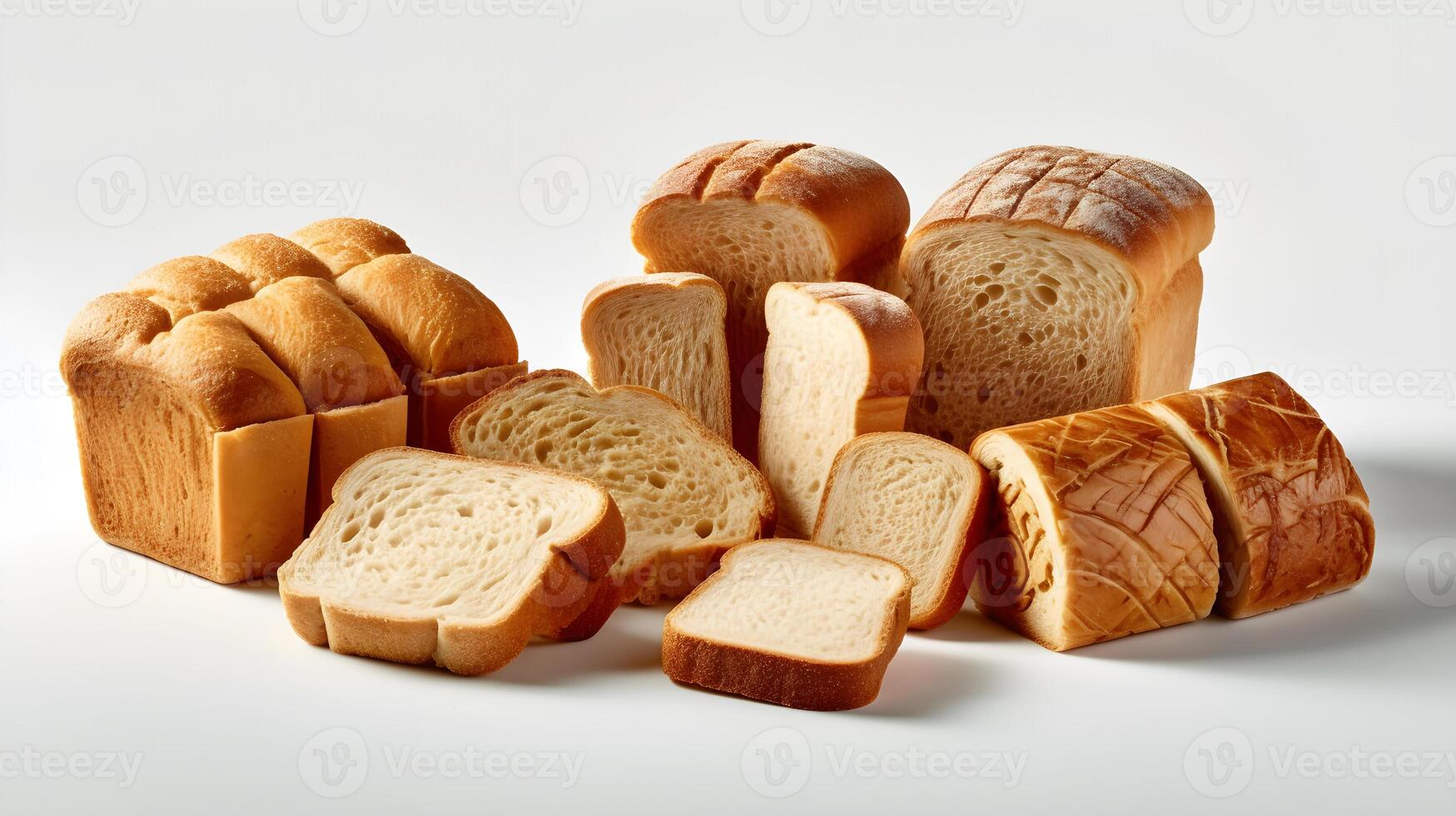 AI generated a group of bread slices on a white background photo