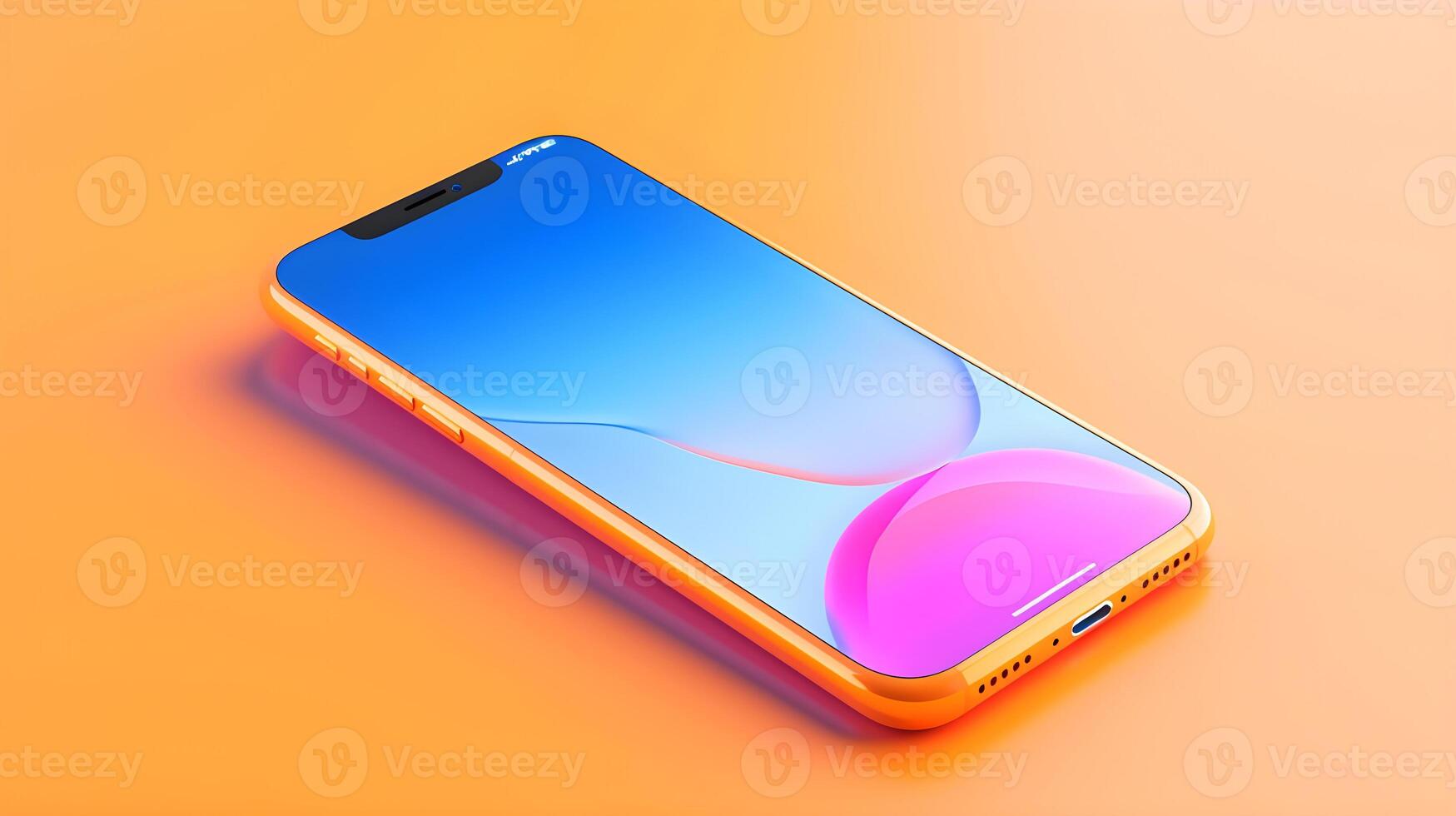 AI generated an iphone with a colorful screen on an orange background photo