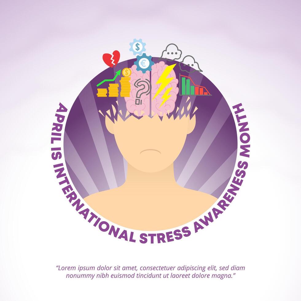 Stress Awareness Month background with an illustration of a stressed person vector