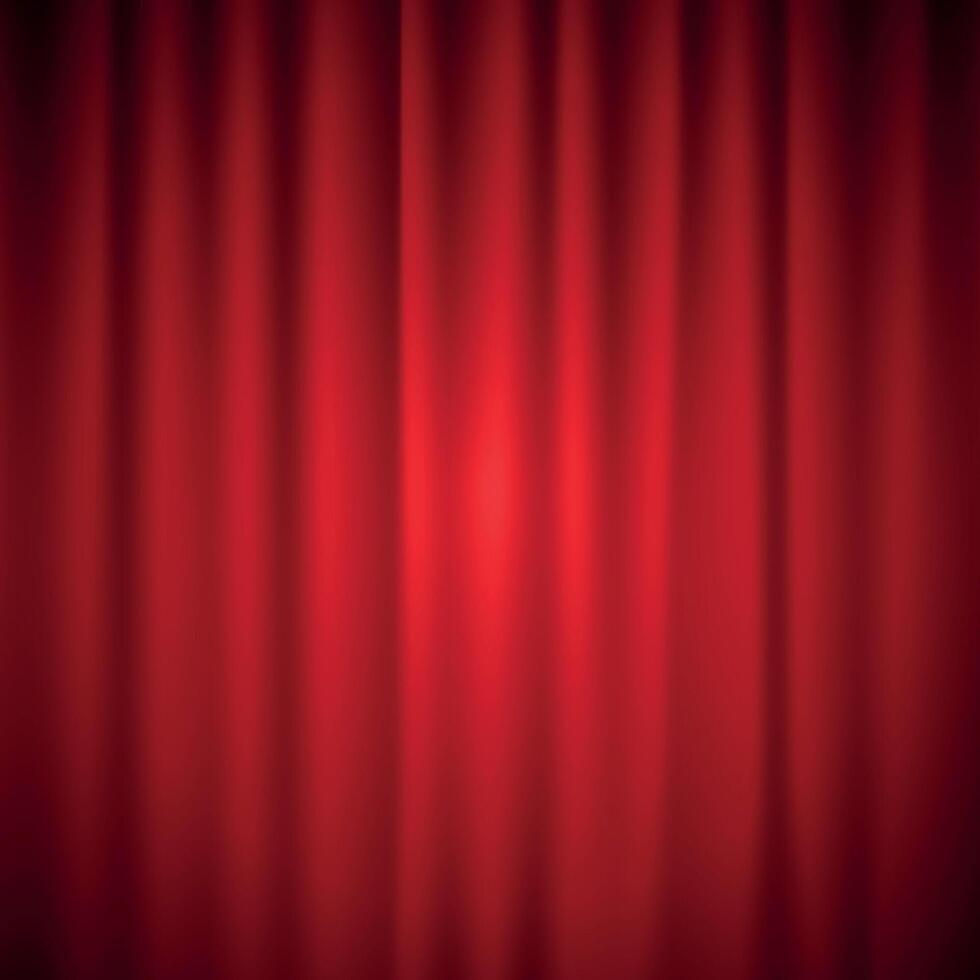 Red Curtain on stage.Vector Background with light of projector for ceremony.Background with spotlight in theater or cinema. Red closed curtain for theater scene and club vector