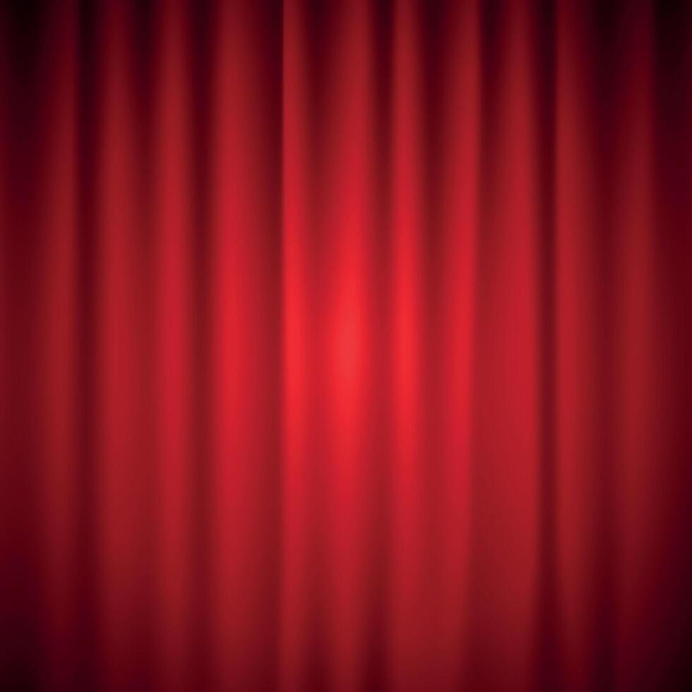 Red Curtain on stage.Vector Background with light of projector for ceremony.Background with spotlight in theater or cinema. Red closed curtain for theater scene and club vector