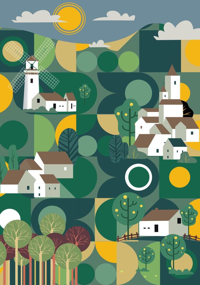 Nature, landscape and garden, contemporary artistic poster. vector