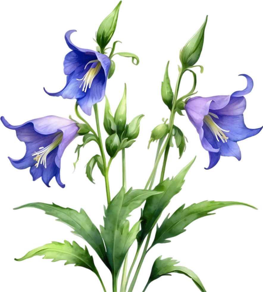 AI generated Watercolor painting of Creeping bellflower flower. png