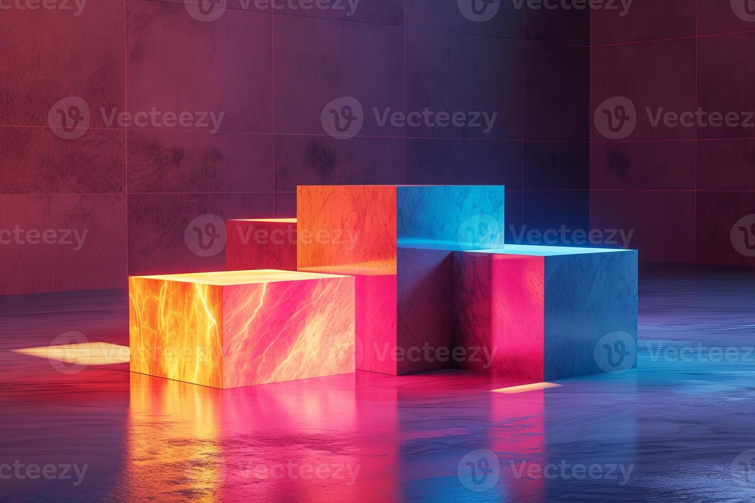 AI generated A minimalist podium with a neon-inspired theme photo