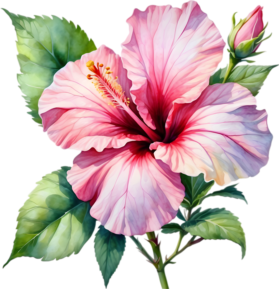 AI generated Watercolor painting of Rose of Sharon ,Hibiscus syriacus. png
