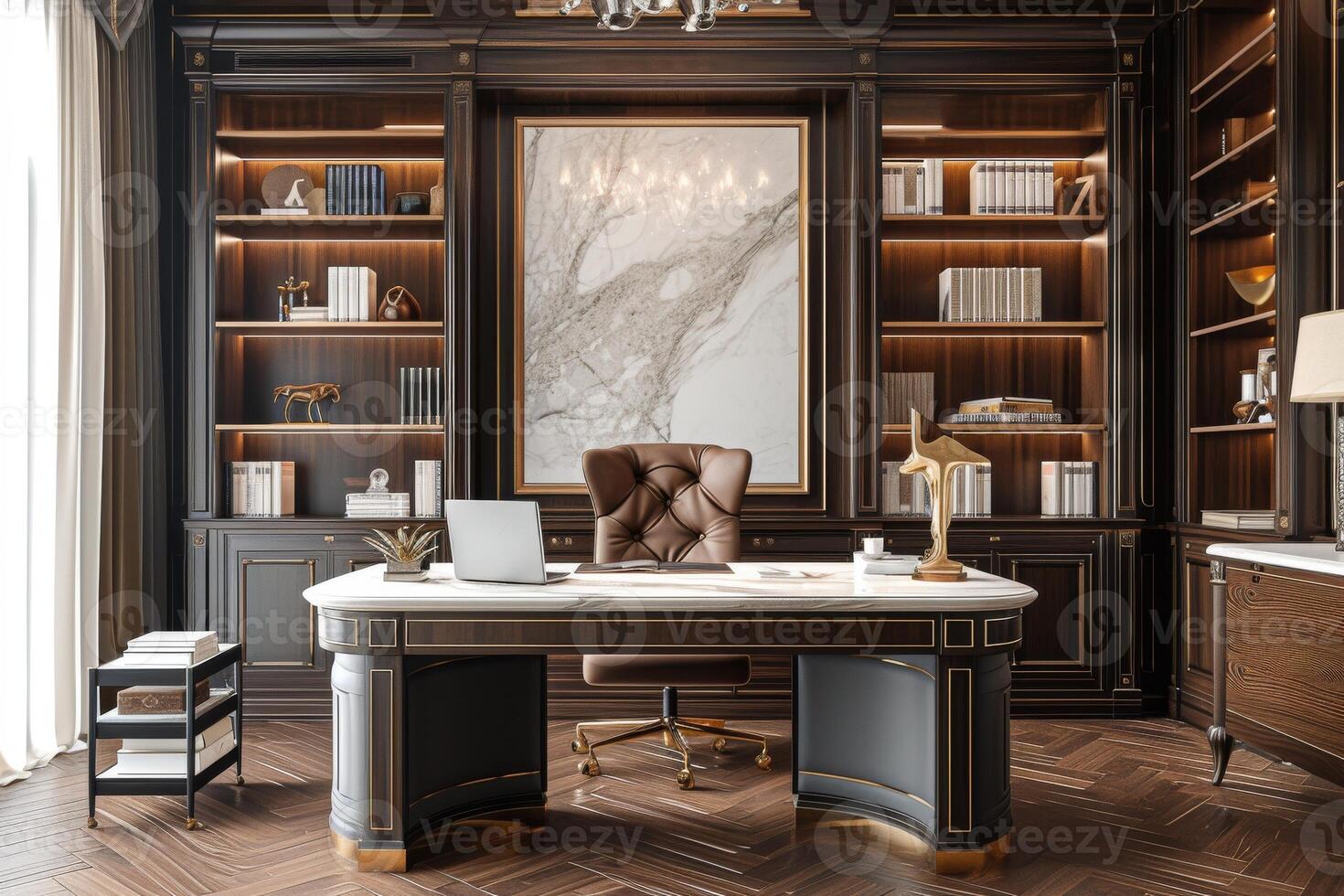 AI generated A luxury home office, featuring a marble-topped desk photo