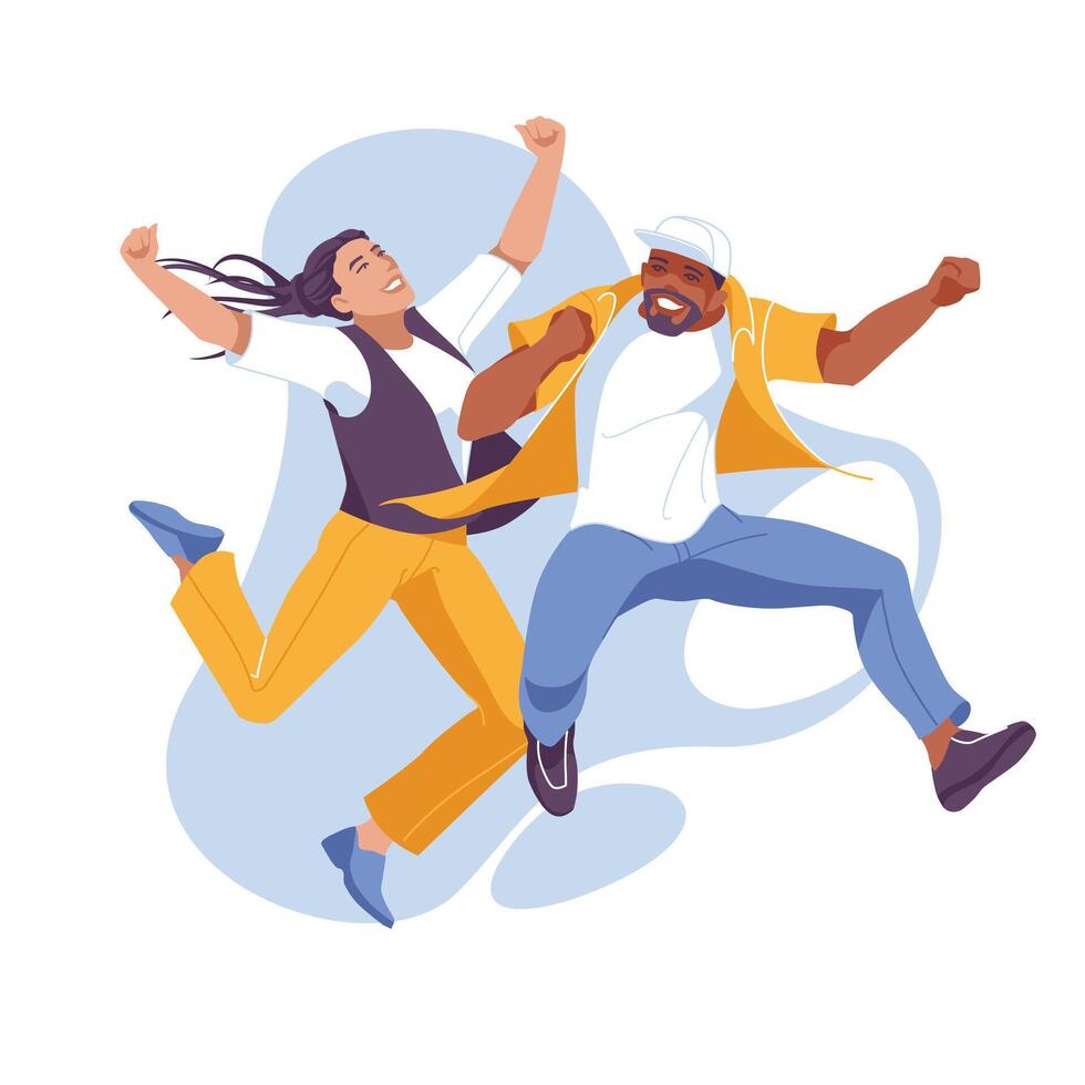 Happy young people jumping. Isolated on white background. Vector flat illustration