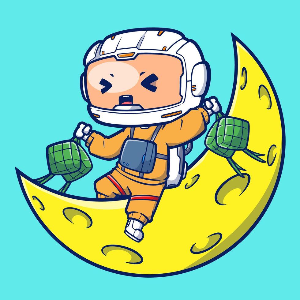 Cute Astronaut Ramadan Kareem. Vector Illustration