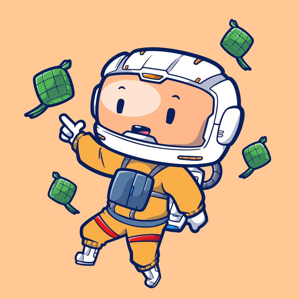 Cute Astronaut Ramadan Kareem. Vector Illustration