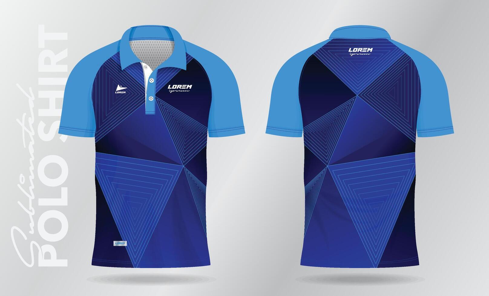 blue abstract polo shirt mockup template design for soccer jersey, football kit, sportswear. Sport uniform in front view, back view. T-shirt mockup with fabric pattern. vector