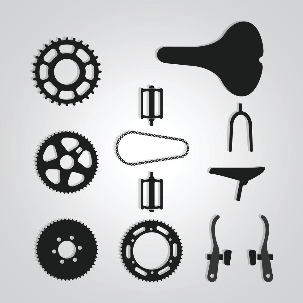 bicicleta partes, Clásico ciclo partes, único icono con un plata antecedentes. vector ilustración