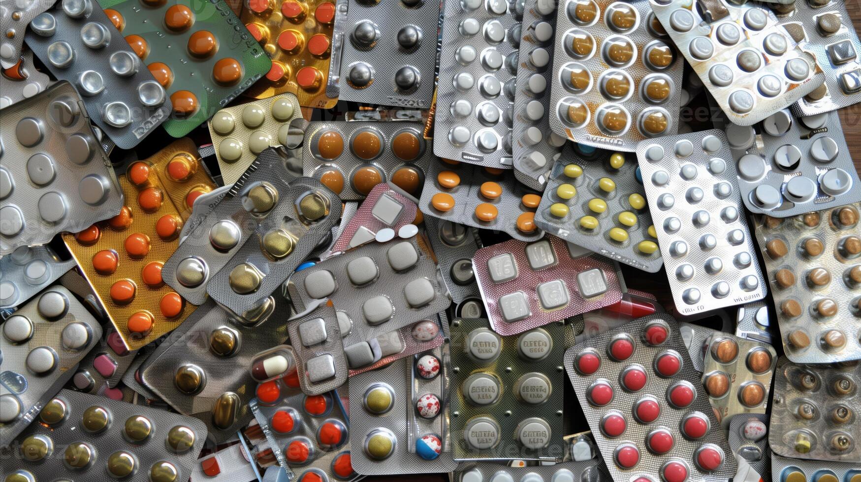 AI generated Assorted medication pills in a chaotic arrangement photo