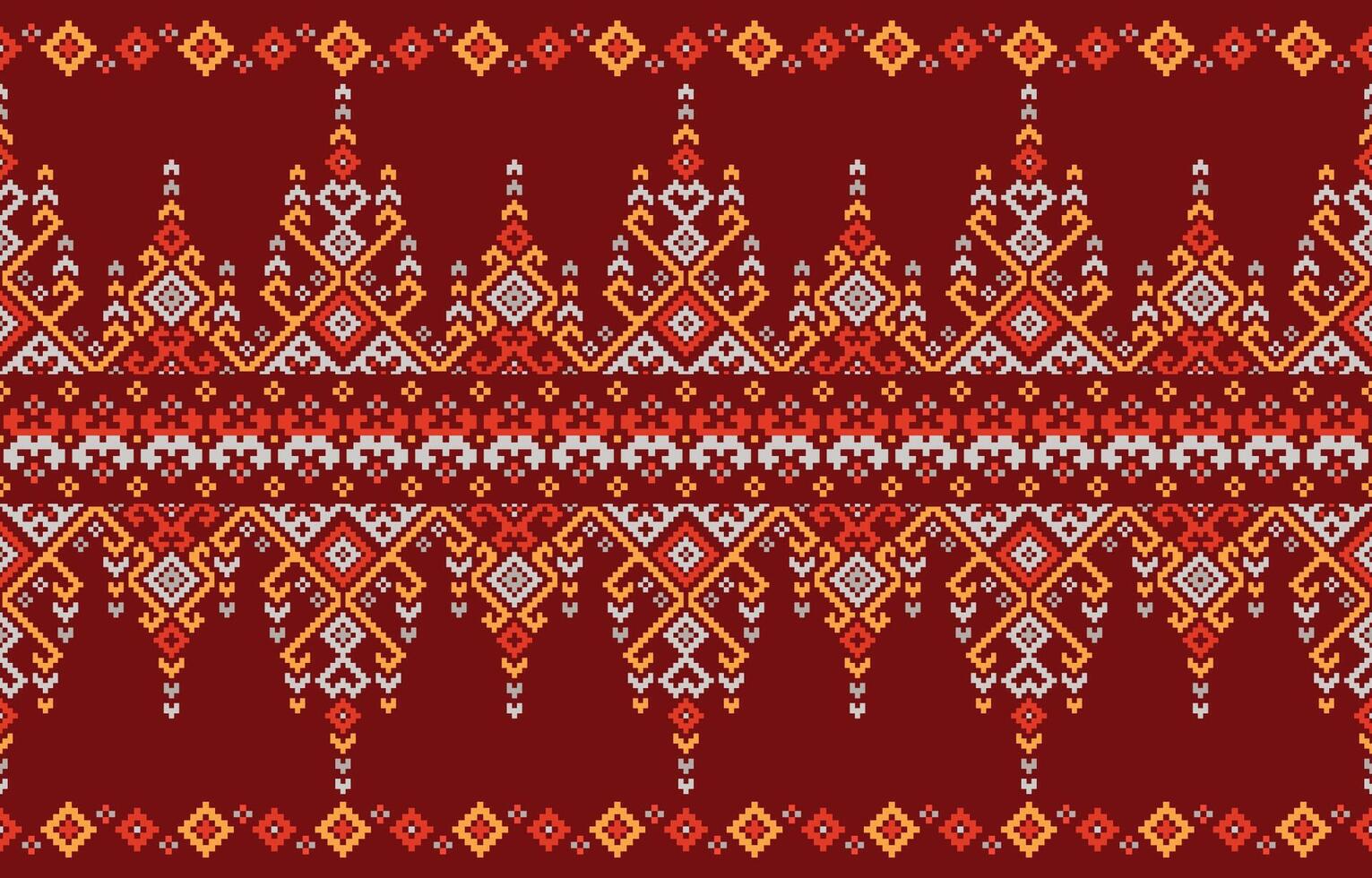 Geometric pattern. Cross stitch pattern on red background. Design for cross stitch,ethnic,fabric,pattern,embroidery,motif, cross,stitch,folk,retro,pixel,handcraft,abstract,batik,zigzag. vector