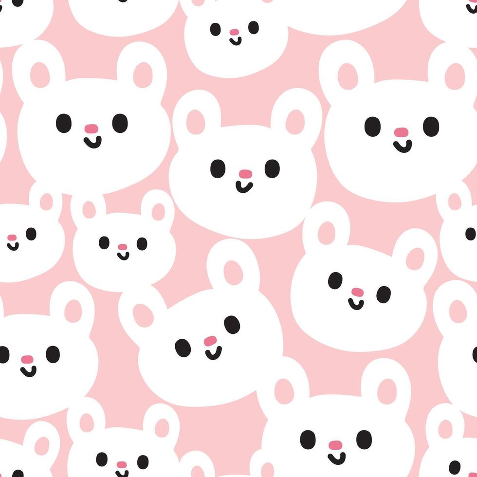 Seamless pattern of cute smile rabbit face head background.Rodent animal character cartoon design.Bunny hand drawn.Clothing print screen.Kawaii.Vector.Illustration. vector