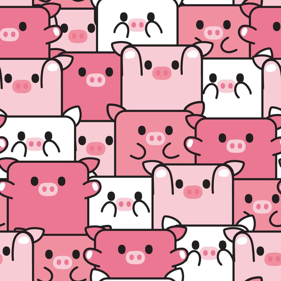 repetir.sin costuras modelo de linda cerdo en varios poses fondo.rosa.granja animal personaje dibujos animados diseño.bebé ropa impresión pantalla.kawaii.vector.ilustracion. vector