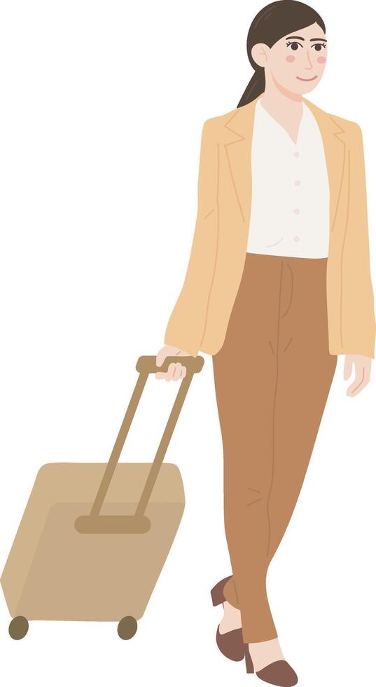 Business Female Traveler with Suitcase Tourist Travel Character Illustration Graphic Cartoon Art vector