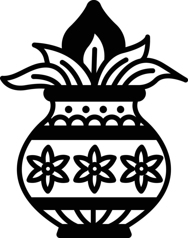 Kalasha glyph and line vector illustration